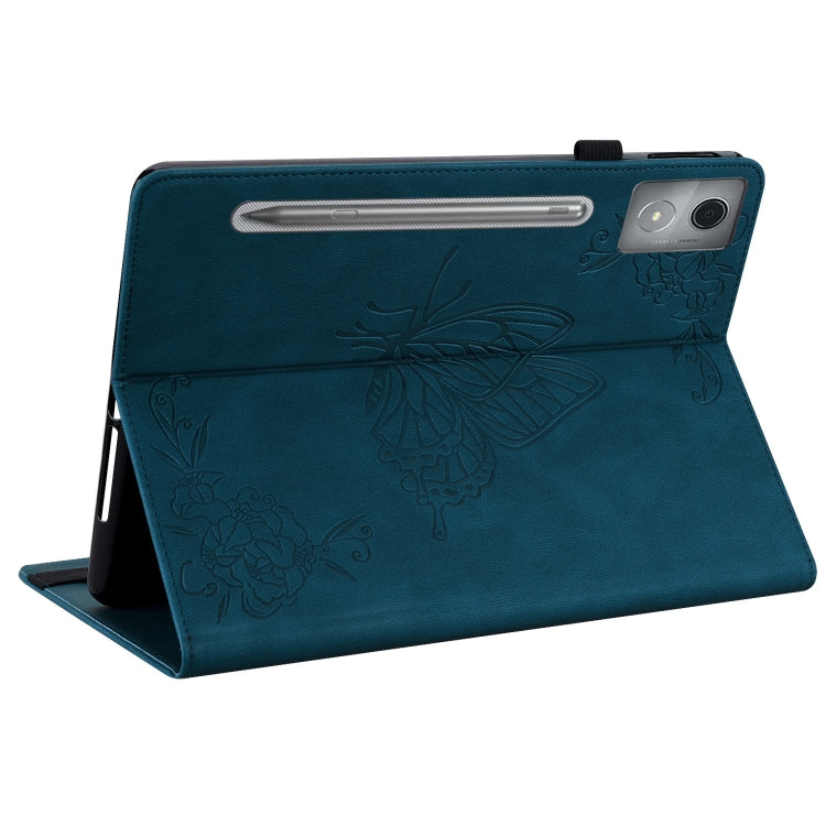 For Lenovo Tab P12 Pro 12.7 2025 Butterfly Flower Embossed Leather Tablet Case(Blue)