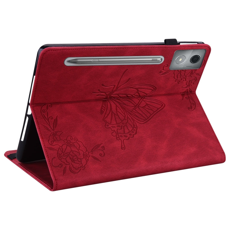For Lenovo Tab P12 Pro 12.7 2025 Butterfly Flower Embossed Leather Tablet Case(Red)