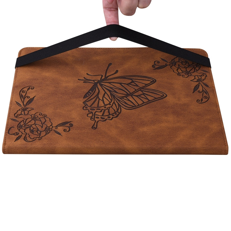 For Lenovo Tab P12 Pro 12.7 2025 Butterfly Flower Embossed Leather Tablet Case(Brown)