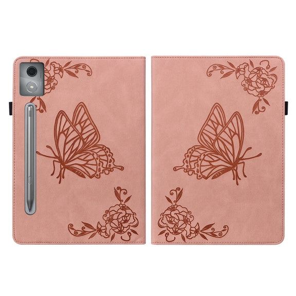 For Lenovo Tab P12 Pro 12.7 2025 Butterfly Flower Embossed Leather Tablet Case(Rose Gold)