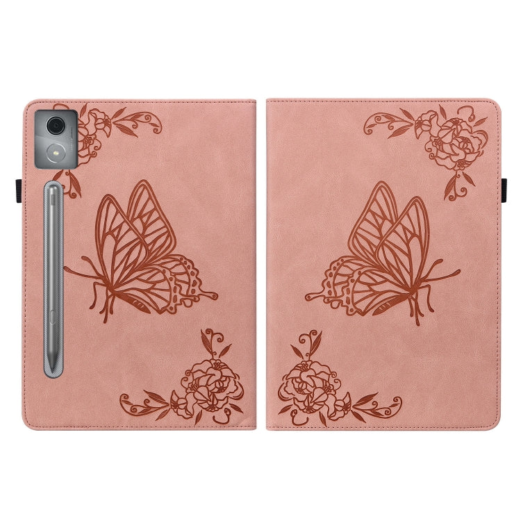 For Lenovo Tab P12 Pro 12.7 2025 Butterfly Flower Embossed Leather Tablet Case(Rose Gold)