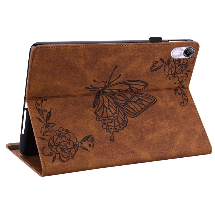 For Honor Pad X8 Pro/X9 Butterfly Flower Embossed Leather Tablet Case(Brown)
