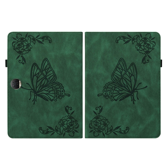For Honor Pad 9 12.1 Butterfly Flower Embossed Leather Tablet Case(Green)