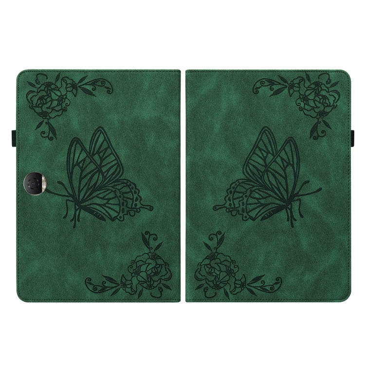 For Honor Pad 9 12.1 Butterfly Flower Embossed Leather Tablet Case(Green)