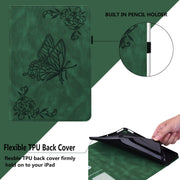 For Honor Pad 9 12.1 Butterfly Flower Embossed Leather Tablet Case(Green)