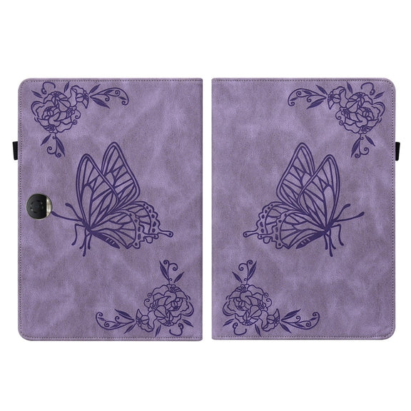 For Honor Pad 9 12.1 Butterfly Flower Embossed Leather Tablet Case(Purple)