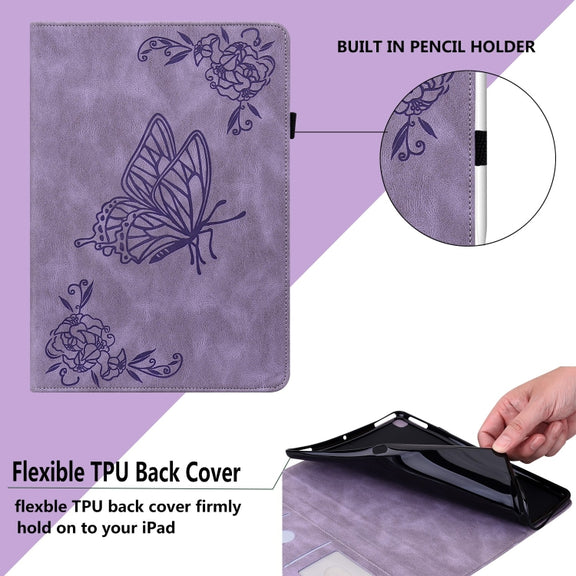 For Honor Pad 9 12.1 Butterfly Flower Embossed Leather Tablet Case(Purple)