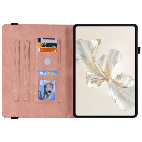 For Honor Pad 9 12.1 Butterfly Flower Embossed Leather Tablet Case(Rose Gold)