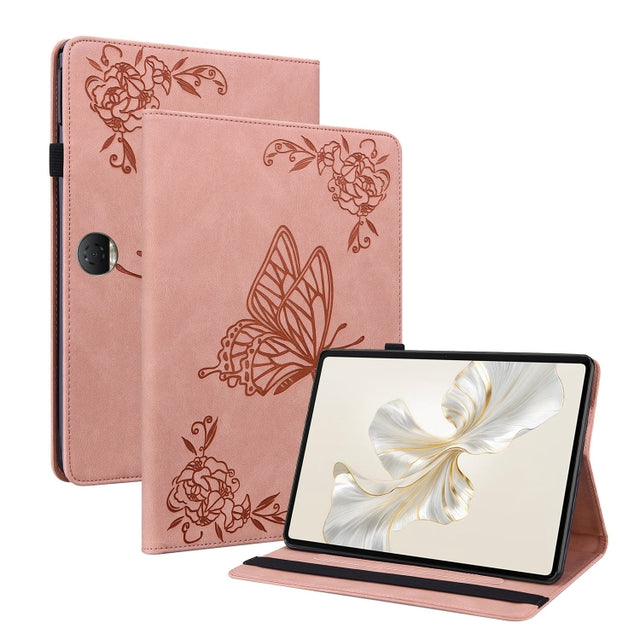 For Honor Pad 9 12.1 Butterfly Flower Embossed Leather Tablet Case(Rose Gold)