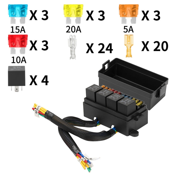 12V 5 Pin Car Modified 12 Slots Relay Fuse Box with Cable