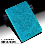 For Samsung Galaxy Tab S9 Lace Flower Embossing Pattern PU Tablet Case(Blue)