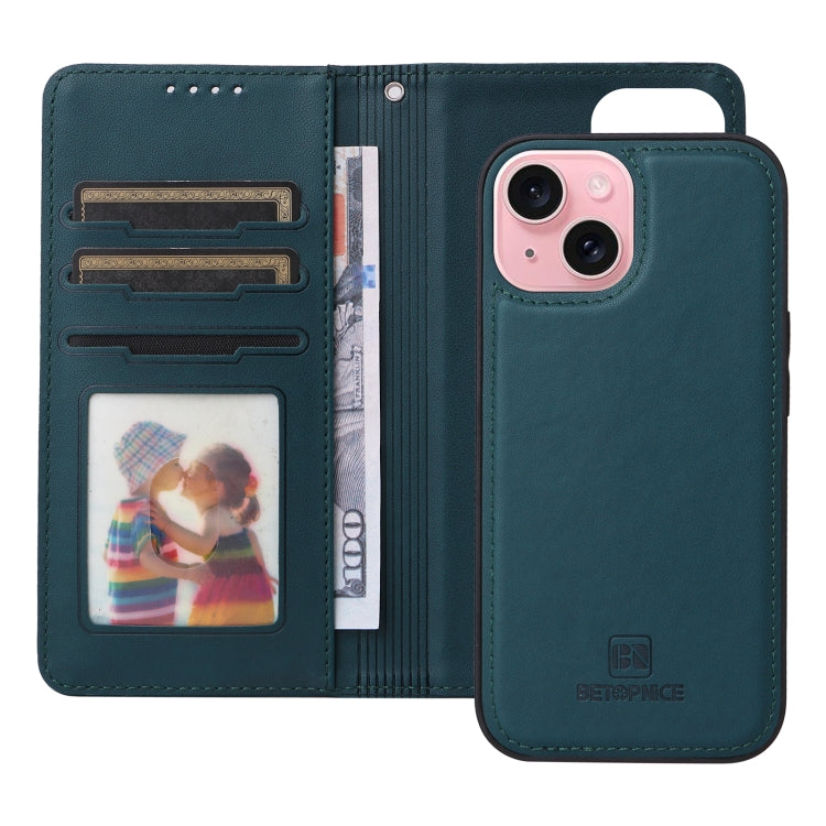 For iPhone 15 BETOPNICE BN-005 2 in 1 Detachable Imitate Genuine Leather Phone Case(Blue)