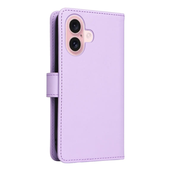 For iPhone 16 BETOPNICE BN-005 2 in 1 Detachable Imitate Genuine Leather Phone Case(Light Purple)