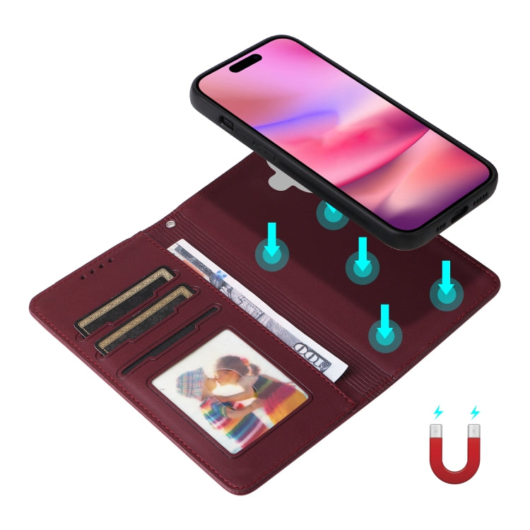 For iPhone 16 BETOPNICE BN-005 2 in 1 Detachable Imitate Genuine Leather Phone Case(Wine Red)