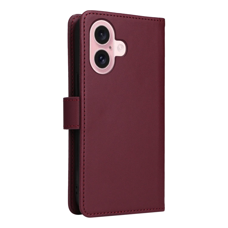 For iPhone 16 Plus BETOPNICE BN-005 2 in 1 Detachable Imitate Genuine Leather Phone Case(Wine Red)
