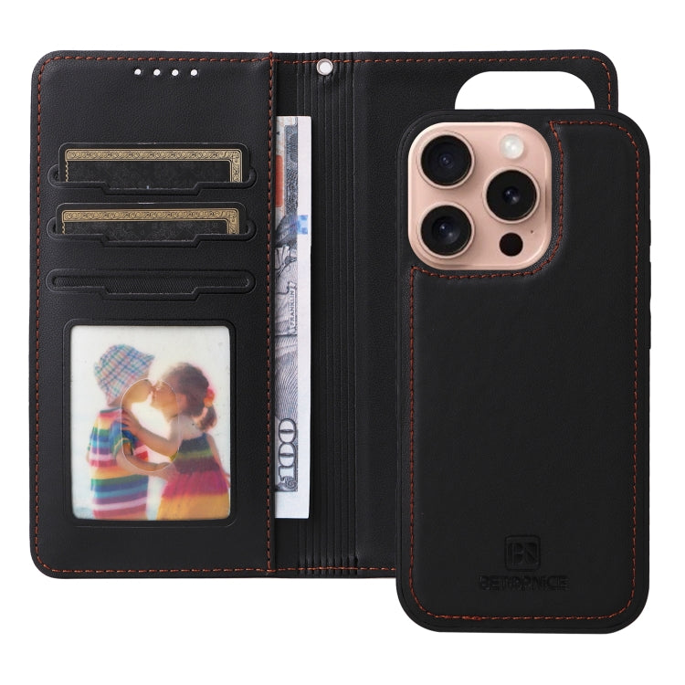 For iPhone 16 Pro Max BETOPNICE BN-005 2 in 1 Detachable Imitate Genuine Leather Phone Case(Black)