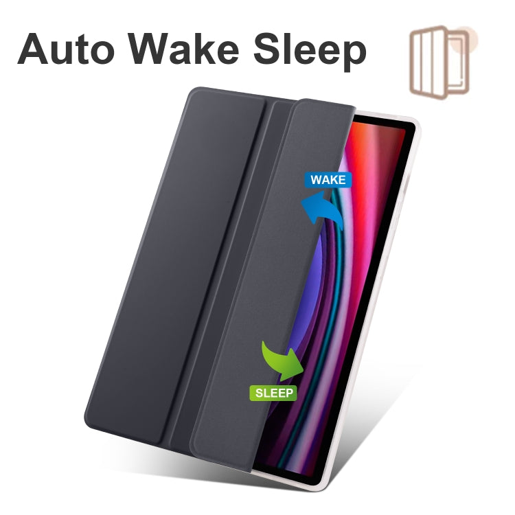 For Samsung Galaxy Tab S10+ / S9+ 3-folding Transparent TPU Smart Leather Tablet Case with Pen Slot(Black)