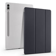 For Samsung Galaxy Tab S10+ / S9+ 3-folding Transparent TPU Smart Leather Tablet Case with Pen Slot(Black)