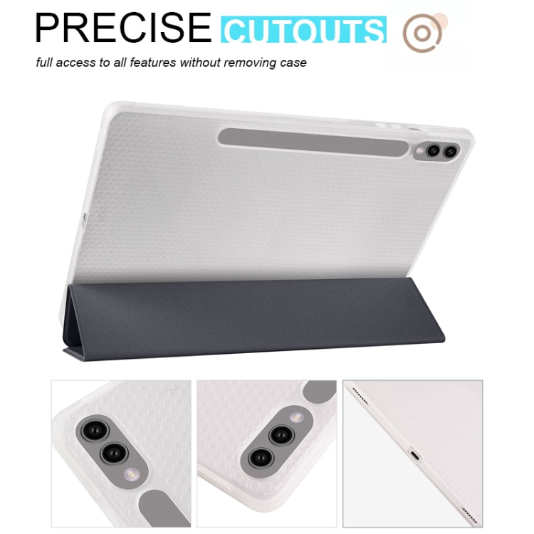 For Samsung Galaxy Tab S10+ / S9+ 3-folding Transparent TPU Smart Leather Tablet Case with Pen Slot(Black)