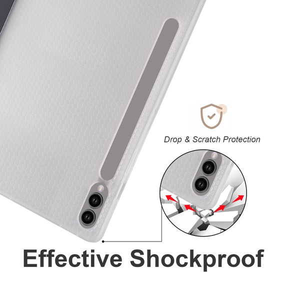 For Samsung Galaxy Tab S10+ / S9+ 3-folding Transparent TPU Smart Leather Tablet Case with Pen Slot(Black)
