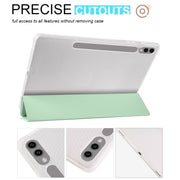 For Samsung Galaxy Tab S10+ / S9+ 3-folding Transparent TPU Smart Leather Tablet Case with Pen Slot(Matcha Green)