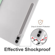 For Samsung Galaxy Tab S10+ / S9+ 3-folding Transparent TPU Smart Leather Tablet Case with Pen Slot(Matcha Green)