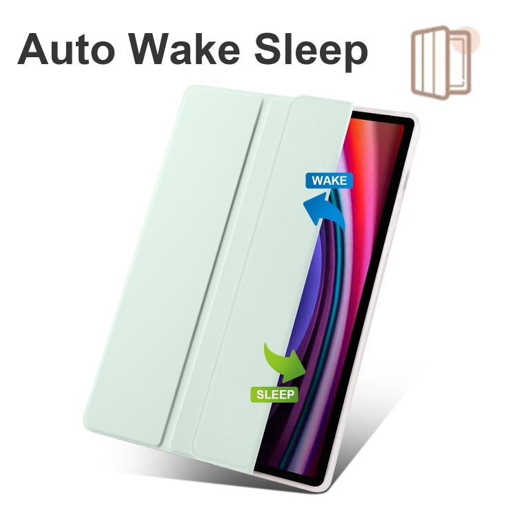 For Samsung Galaxy Tab S10+ / S9+ 3-folding Transparent TPU Smart Leather Tablet Case with Pen Slot(Light Green)
