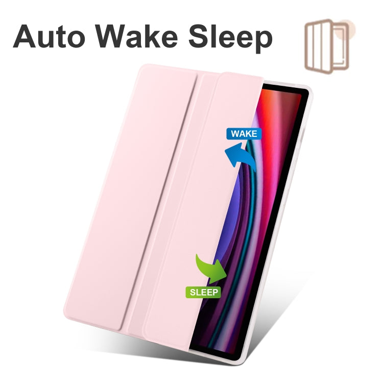 For Samsung Galaxy Tab S10+ / S9+ 3-folding Transparent TPU Smart Leather Tablet Case with Pen Slot(Pink)