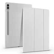 For Samsung Galaxy Tab S10+ / S9+ 3-folding Transparent TPU Smart Leather Tablet Case with Pen Slot(Grey)