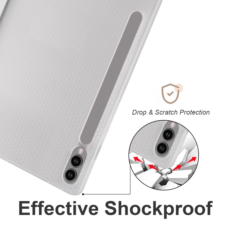 For Samsung Galaxy Tab S10+ / S9+ 3-folding Transparent TPU Smart Leather Tablet Case with Pen Slot(Grey)