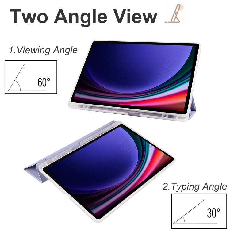 For Samsung Galaxy Tab S10+ / S9+ 3-folding Transparent TPU Smart Leather Tablet Case with Pen Slot(Lavender)