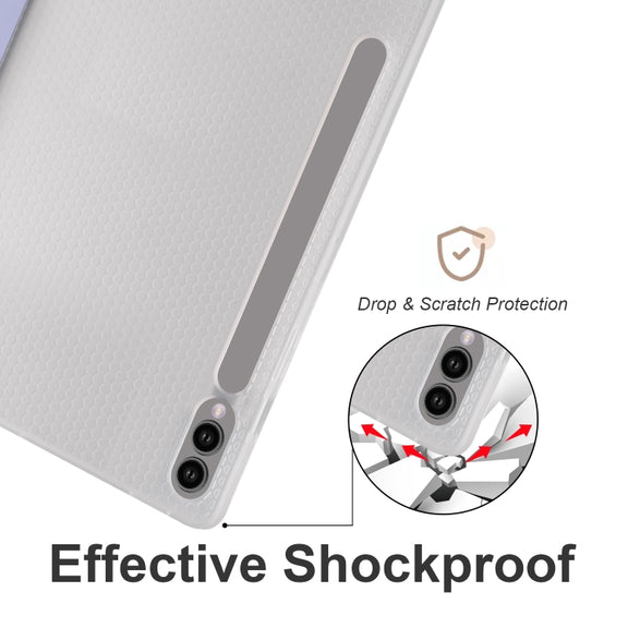 For Samsung Galaxy Tab S10+ / S9+ 3-folding Transparent TPU Smart Leather Tablet Case with Pen Slot(Lavender)