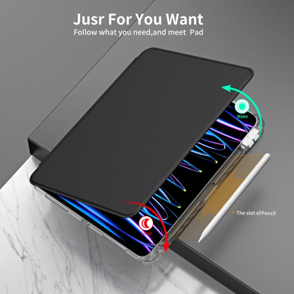 For iPad Air 13 2024 / Pro 12.9 2022 360 Rotation Detachable Clear Acrylic Leather Tablet Case(Black)