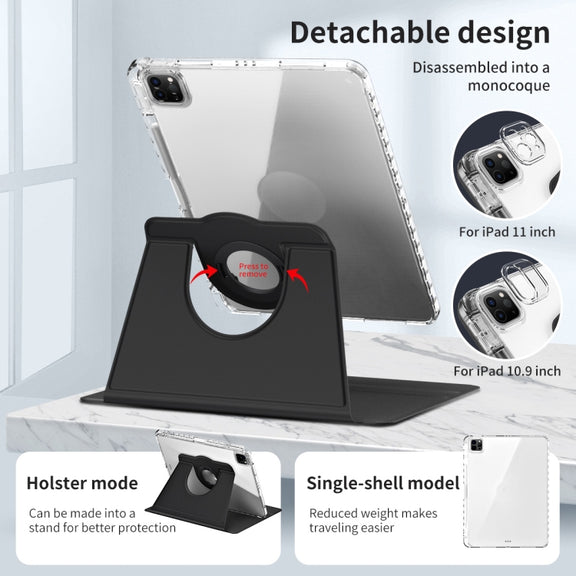 For iPad Air 13 2024 / Pro 12.9 2022 360 Rotation Detachable Clear Acrylic Leather Tablet Case(Black)
