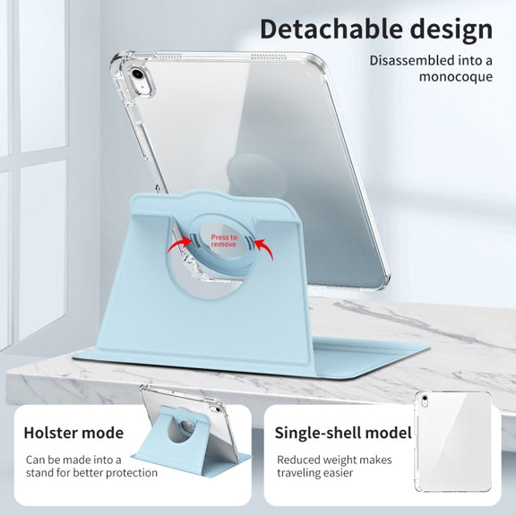 For iPad Air 11 2024 360 Rotation Detachable Clear Acrylic Leather Tablet Case(Ice Blue)