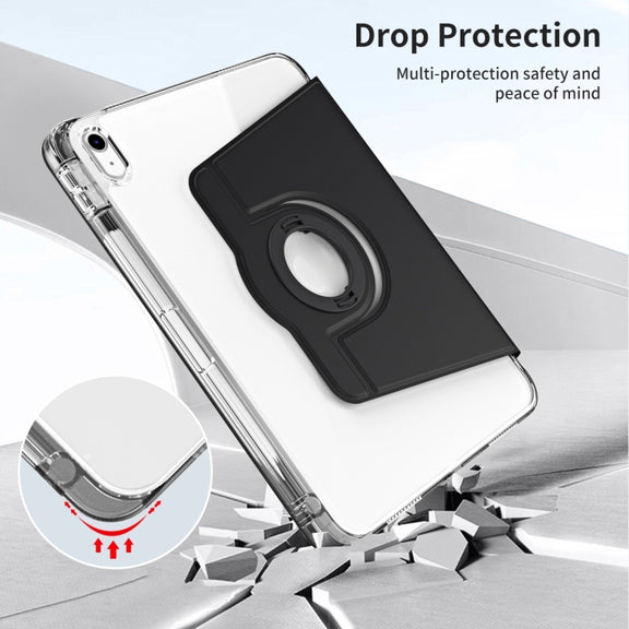 For iPad Air 11 2024 360 Rotation Detachable Clear Acrylic Leather Tablet Case(Black)