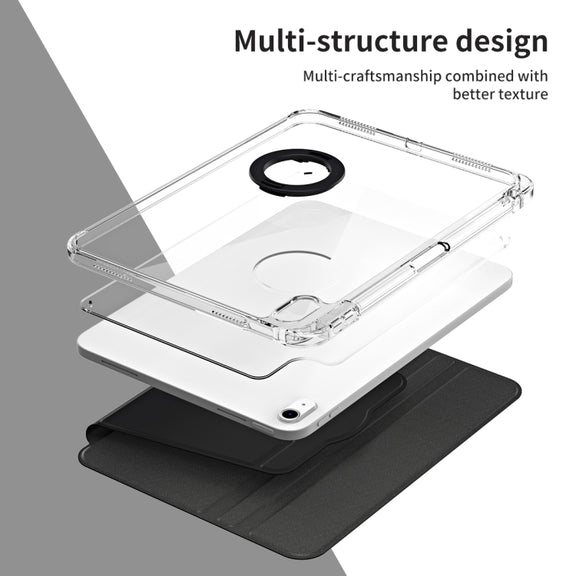 For iPad Air 11 2024 360 Rotation Detachable Clear Acrylic Leather Tablet Case(Black)