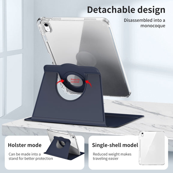 For iPad Air 11 2024 360 Rotation Detachable Clear Acrylic Leather Tablet Case(Dark Blue)
