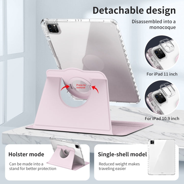 For iPad Pro 11 2024 360 Rotation Detachable Clear Acrylic Leather Tablet Case(Pink)