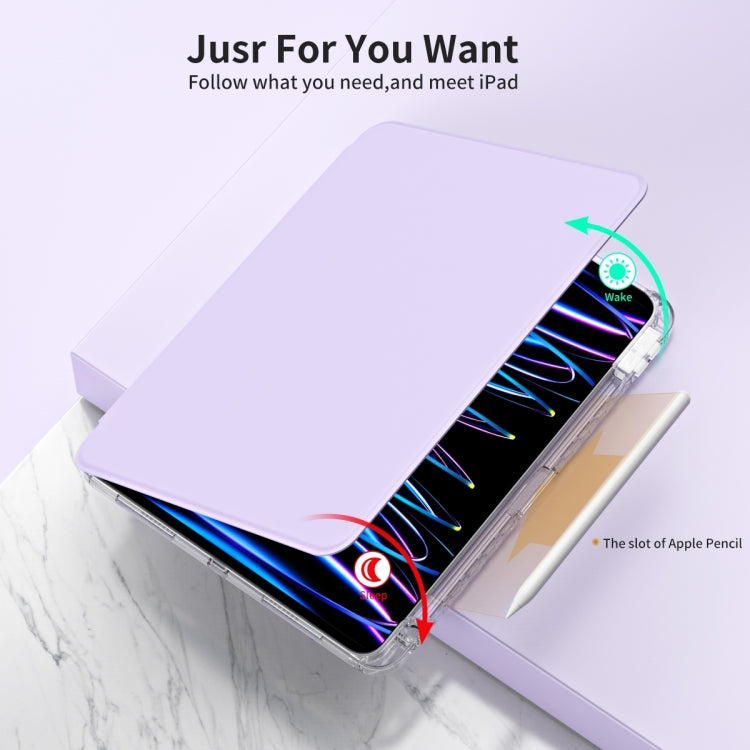 For iPad Pro 11 2024 360 Rotation Detachable Clear Acrylic Leather Tablet Case(Light Purple)