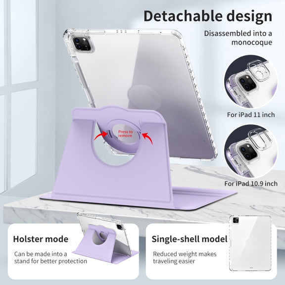 For iPad Pro 11 2024 360 Rotation Detachable Clear Acrylic Leather Tablet Case(Light Purple)