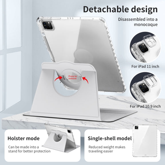 For iPad Pro 11 2024 360 Rotation Detachable Clear Acrylic Leather Tablet Case(Grey)