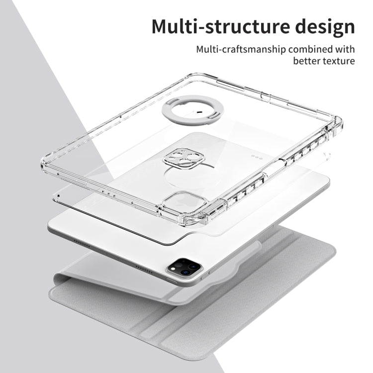 For iPad Pro 11 2024 360 Rotation Detachable Clear Acrylic Leather Tablet Case(Grey)