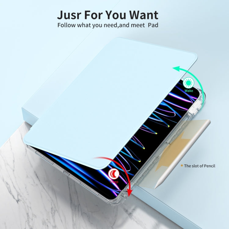 For iPad Pro 13 2024 360 Rotation Detachable Clear Acrylic Leather Tablet Case(Ice Blue)