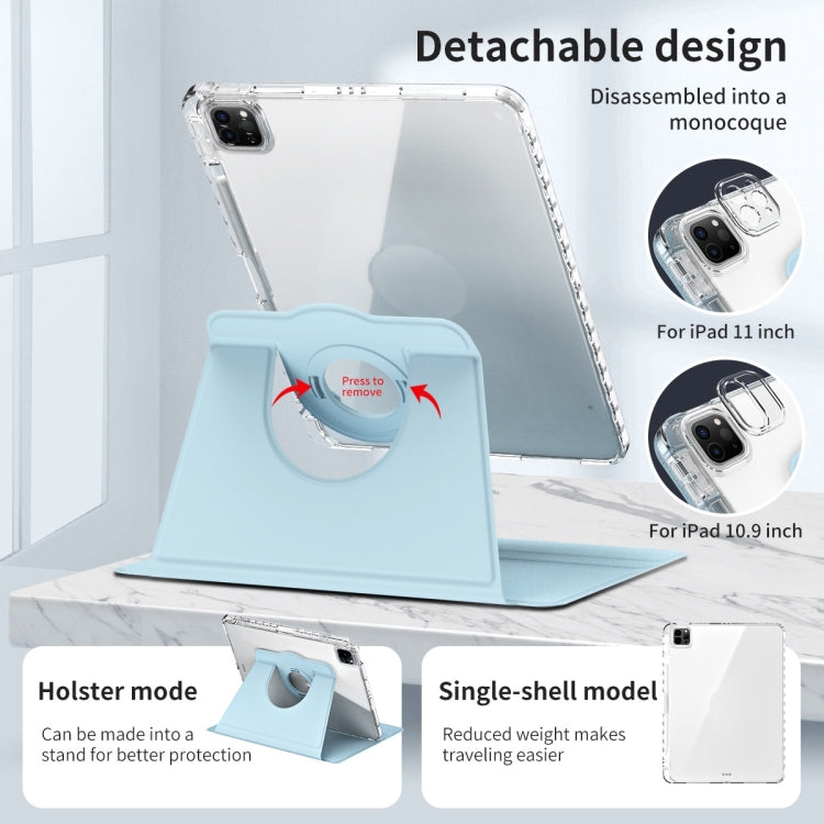 For iPad Pro 13 2024 360 Rotation Detachable Clear Acrylic Leather Tablet Case(Ice Blue)
