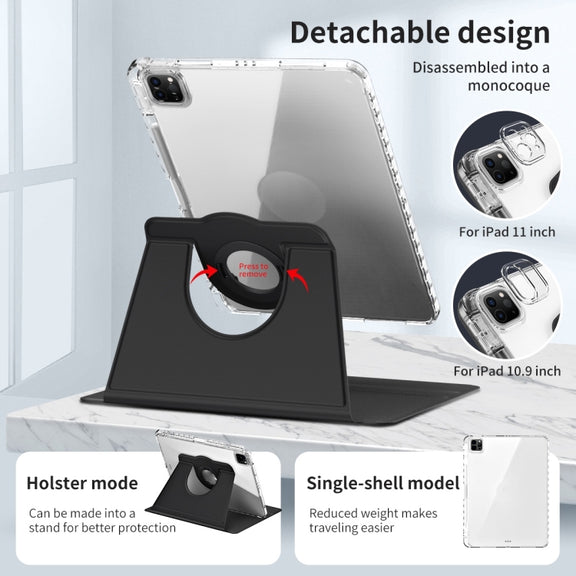 For iPad Pro 13 2024 360 Rotation Detachable Clear Acrylic Leather Tablet Case(Black)