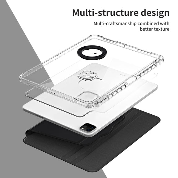 For iPad Pro 13 2024 360 Rotation Detachable Clear Acrylic Leather Tablet Case(Black)
