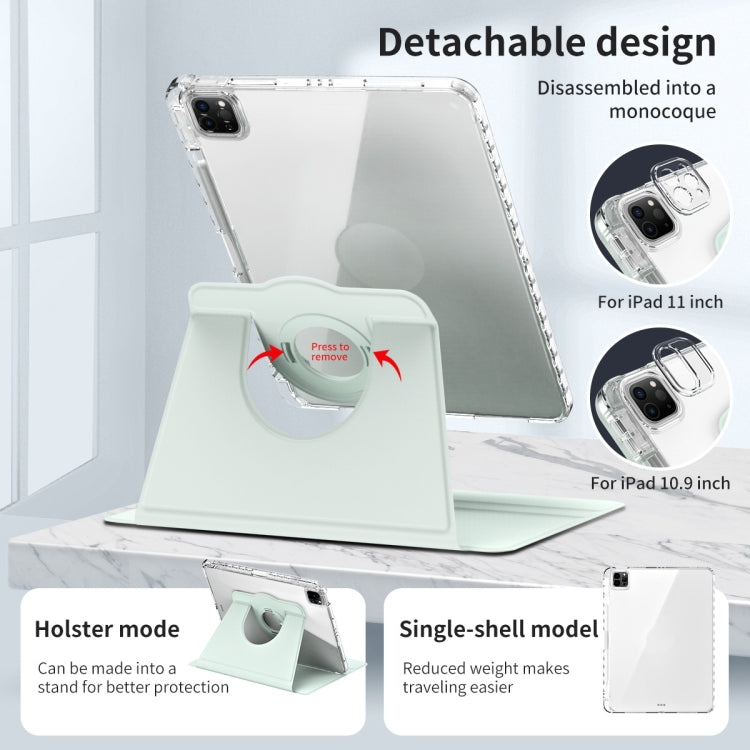 For iPad Pro 13 2024 360 Rotation Detachable Clear Acrylic Leather Tablet Case(Light Green)