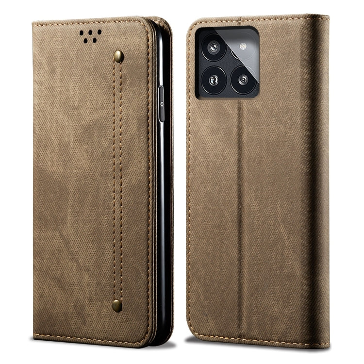 For Xiaomi Redmi K70/K70 Pro Denim Texture Casual Style Horizontal Flip Leather Case(Khaki)