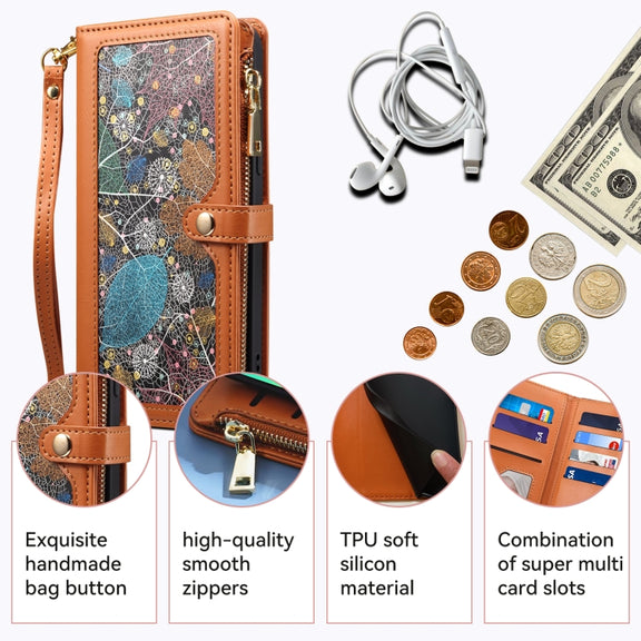 For Motorola Moto G54 ESEBLE Star Series Lanyard Zipper Wallet RFID Leather Case(Brown)